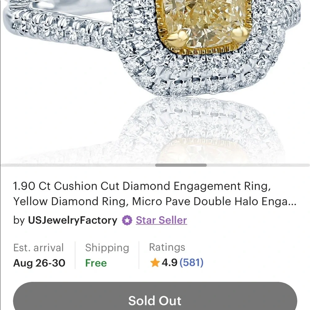Size 7.5 yellow and white diamond ring